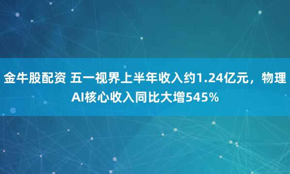 金牛股配资 五一视界上半年收入约1.24亿元，物理AI核心收入同比大增545%